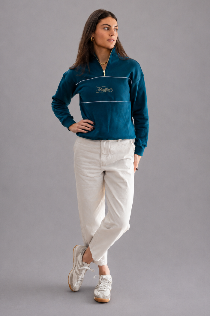 Riviera Rib Neck (Piped) Quarter-Zip in Teal