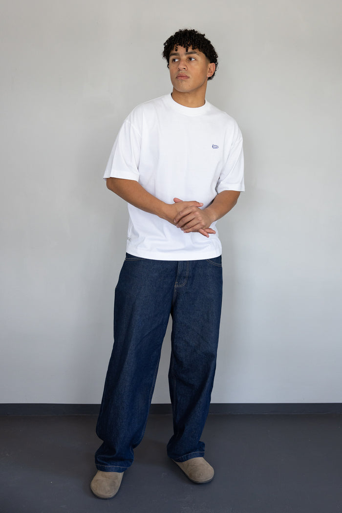 Core Tee in White & Navy