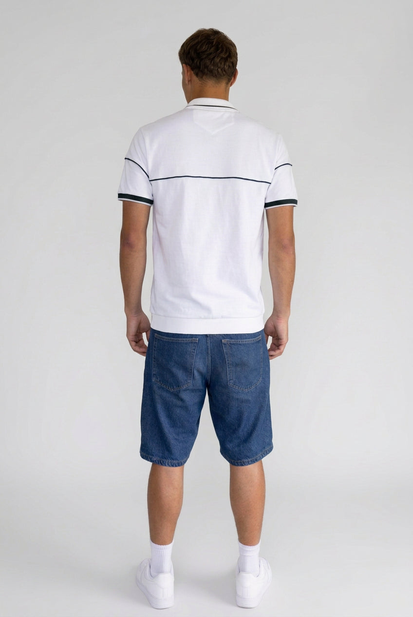 Men's Tipped Pique Golfer in White