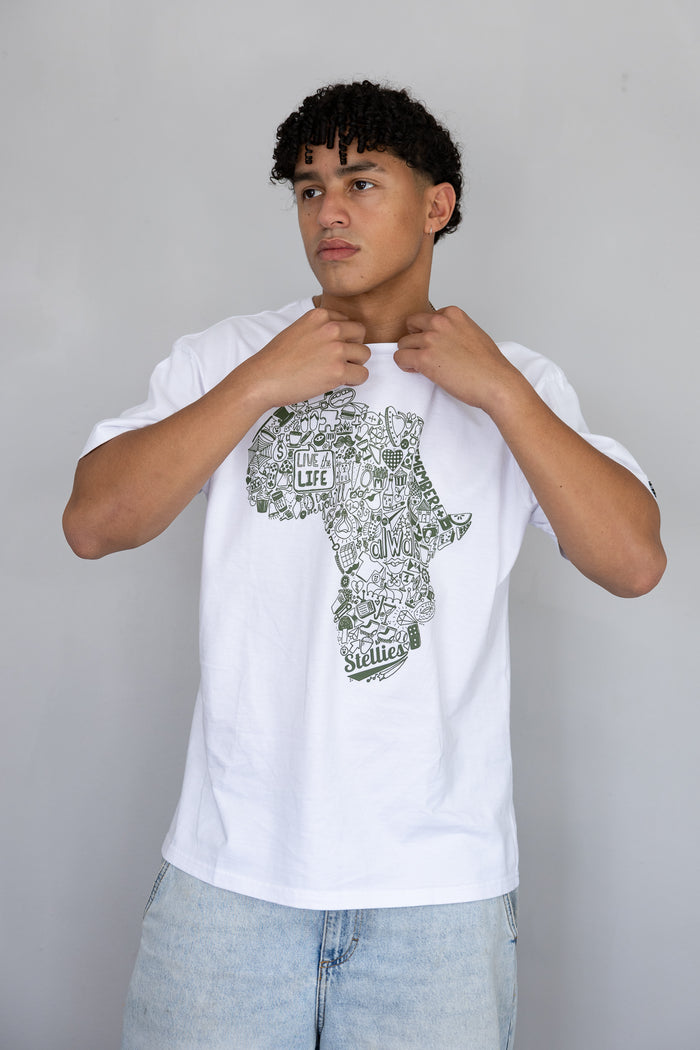 Africa Doodle T-shirt - White/Olive