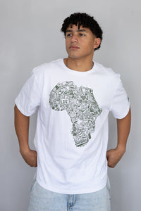 Africa Doodle T-shirt - White/Olive