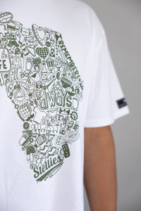 Africa Doodle T-shirt - White/Olive