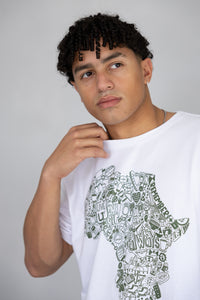 Africa Doodle T-shirt - White/Olive