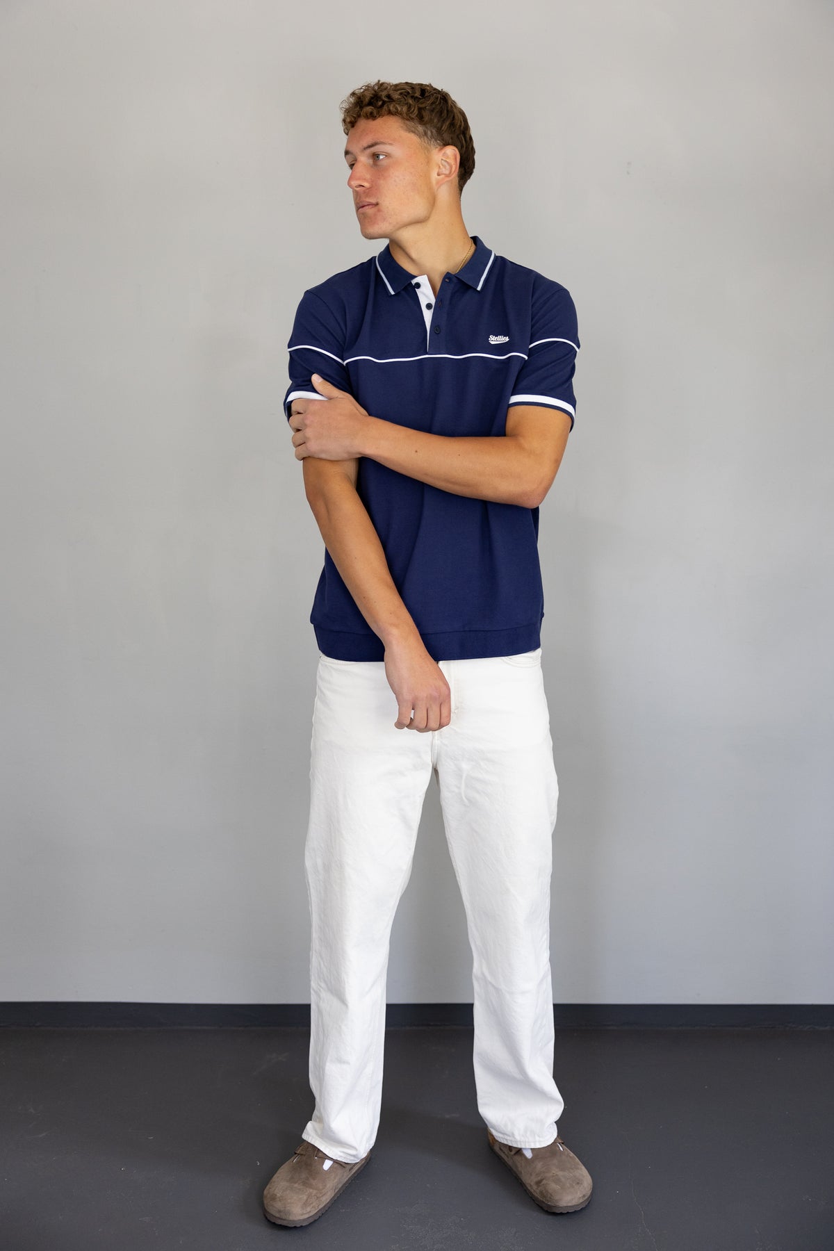 Men's Tipped Pique Golfer in Midnight Blue
