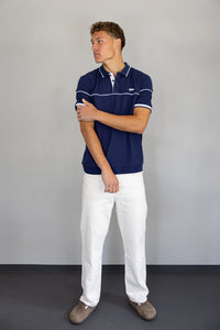 Men's Tipped Pique Golfer in Midnight Blue