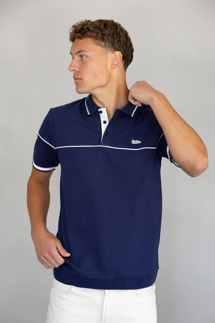 Men's Tipped Pique Golfer in Midnight Blue