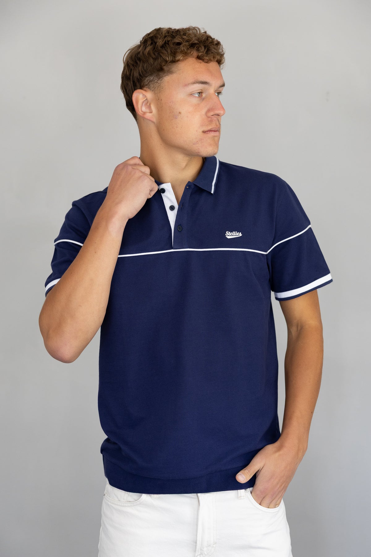 Men's Tipped Pique Golfer in Midnight Blue
