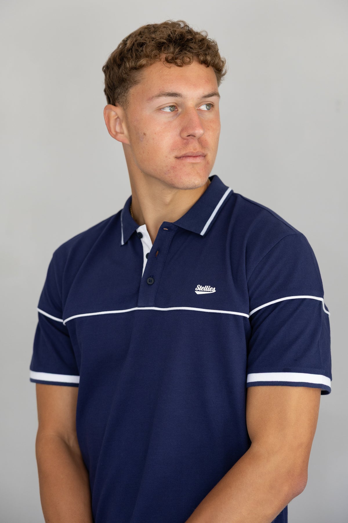 Men's Tipped Pique Golfer in Midnight Blue