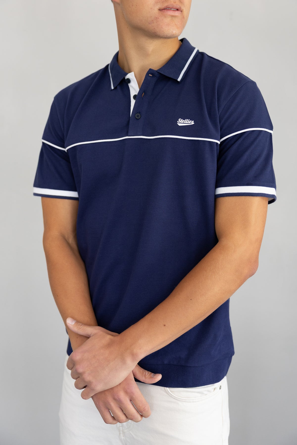 Men's Tipped Pique Golfer in Midnight Blue