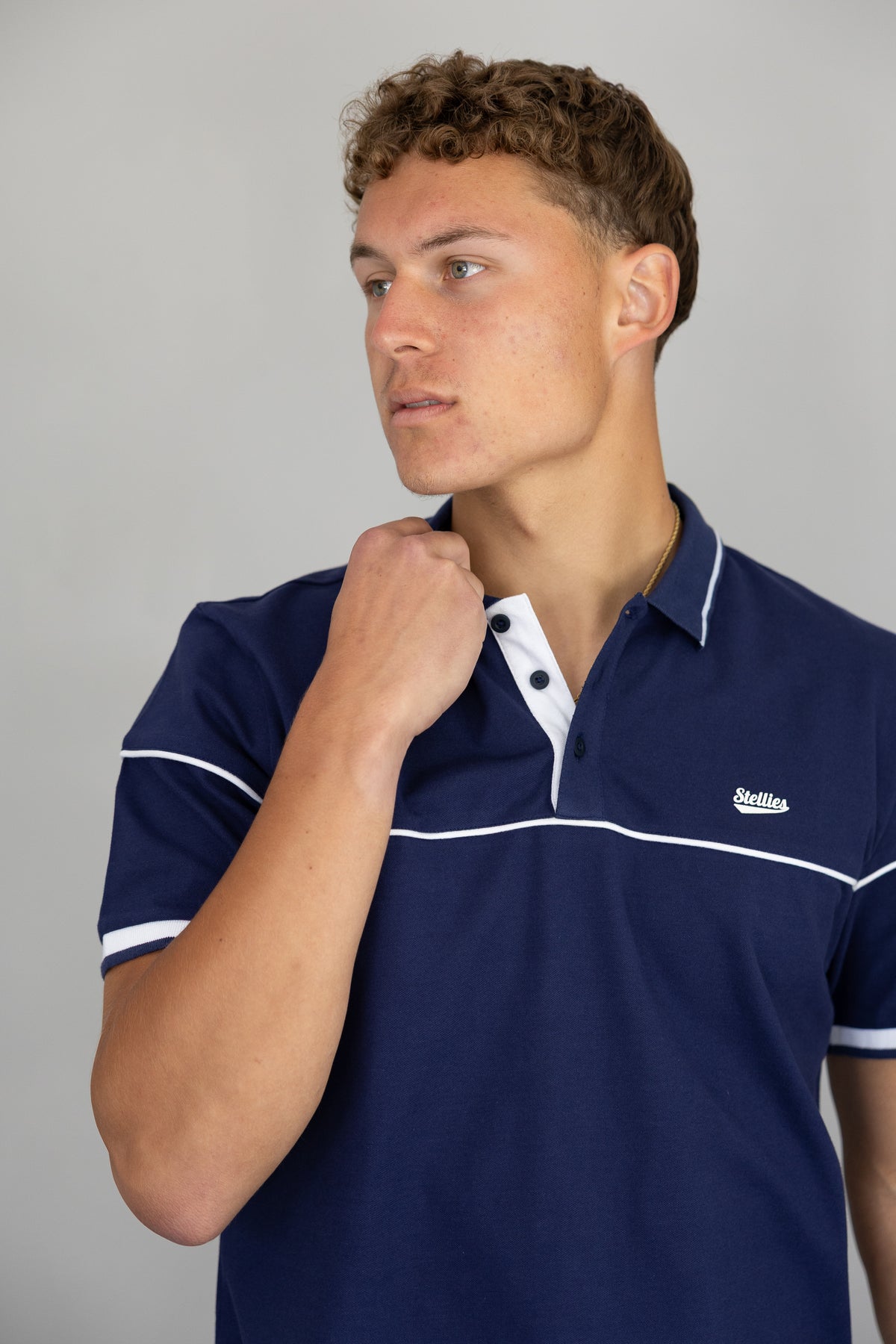 Men's Tipped Pique Golfer in Midnight Blue