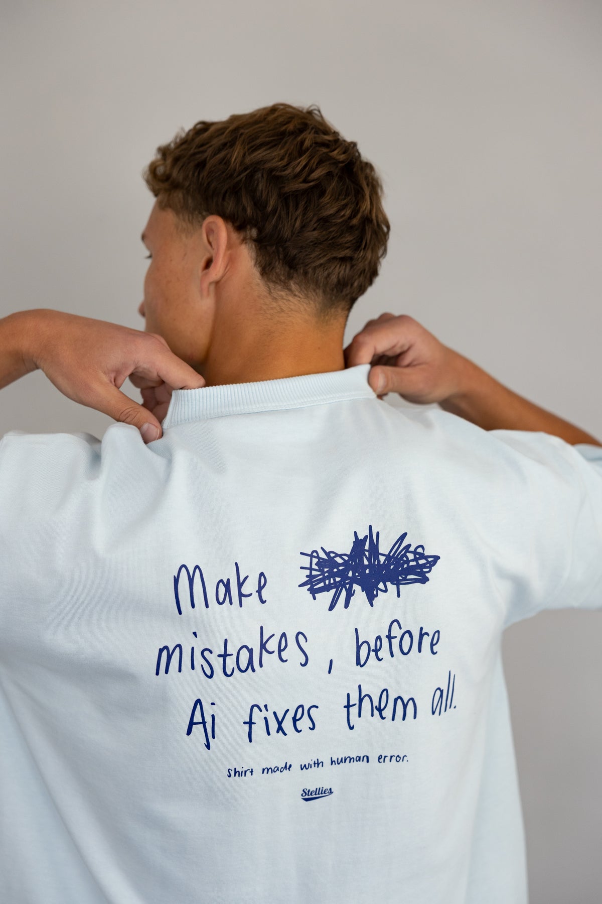 Mistake Print Tee in Ice Blue