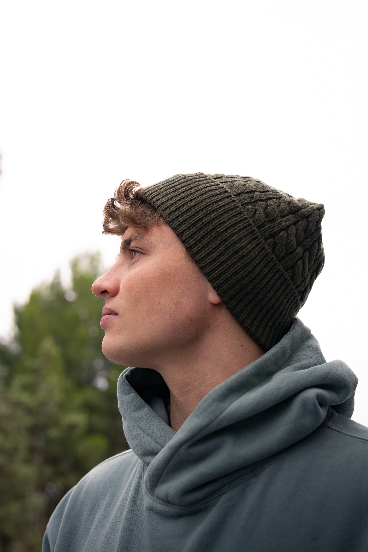 Woodland Cable Knit Beanie in Olive