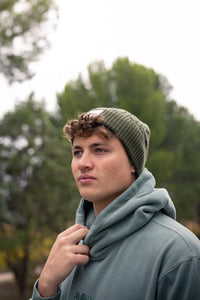 Woodland Cable Knit Beanie in Olive
