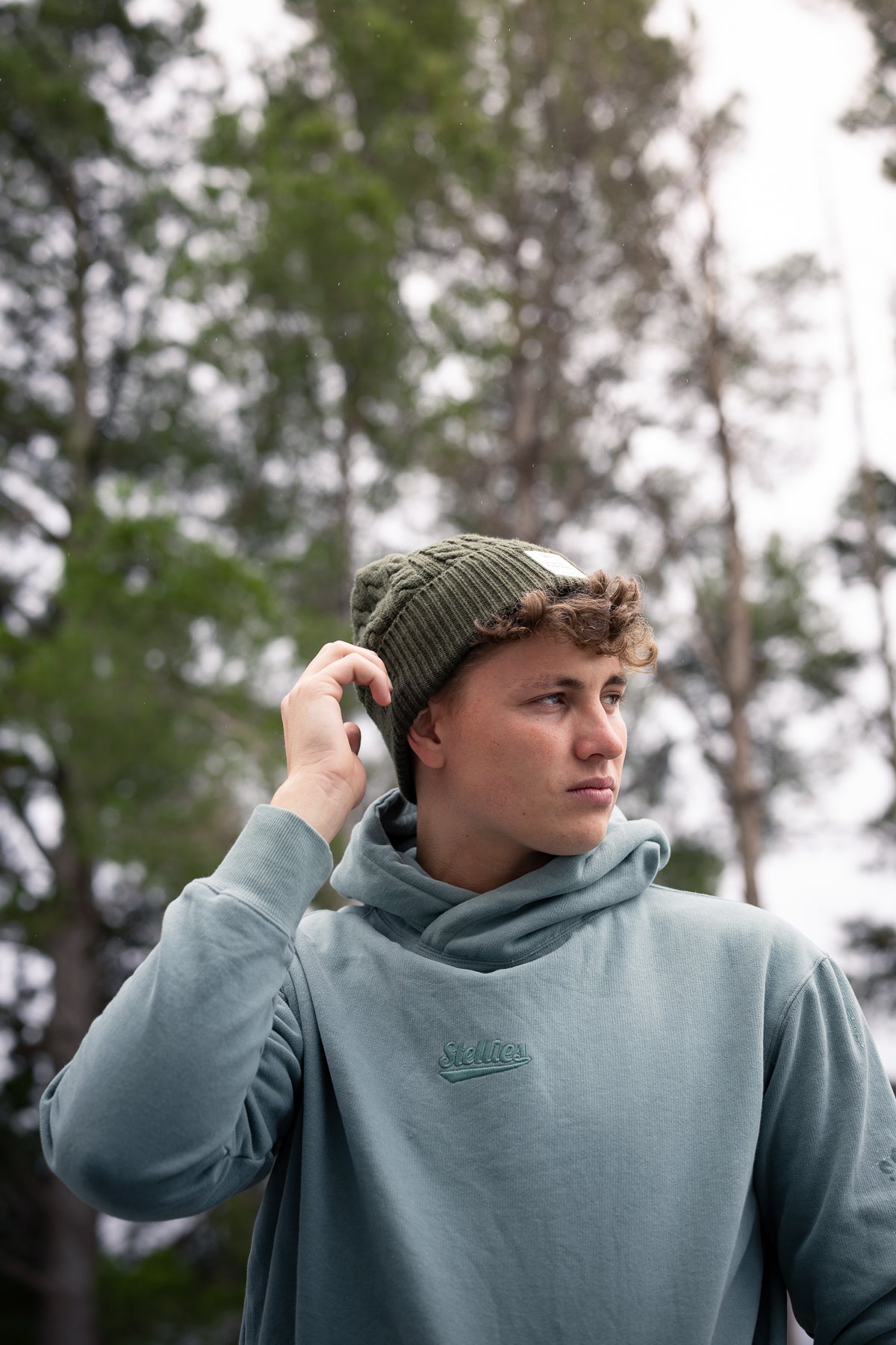 Woodland Cable Knit Beanie in Olive