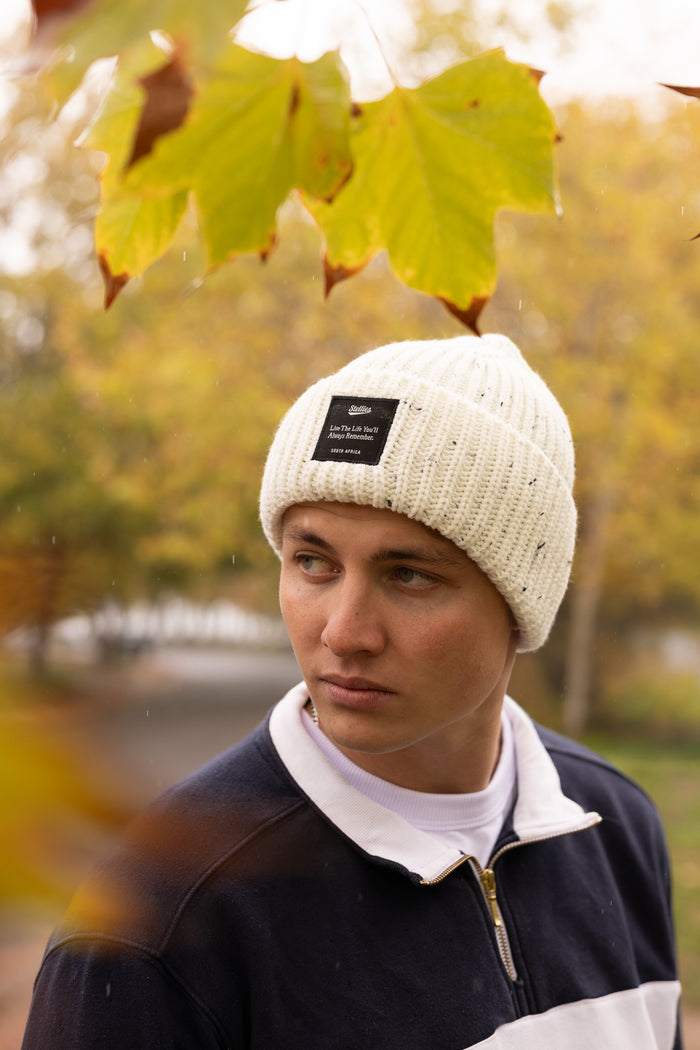 Blizzard Rib Knit Beanie in Winter White