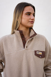 Retro Sherpa Popper Pullover in Taupe