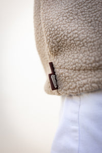 Retro Sherpa Popper Pullover in Taupe