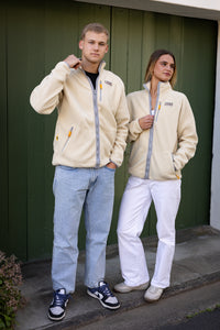 Retro  Zip-up Sherpa  Jacket in Creme