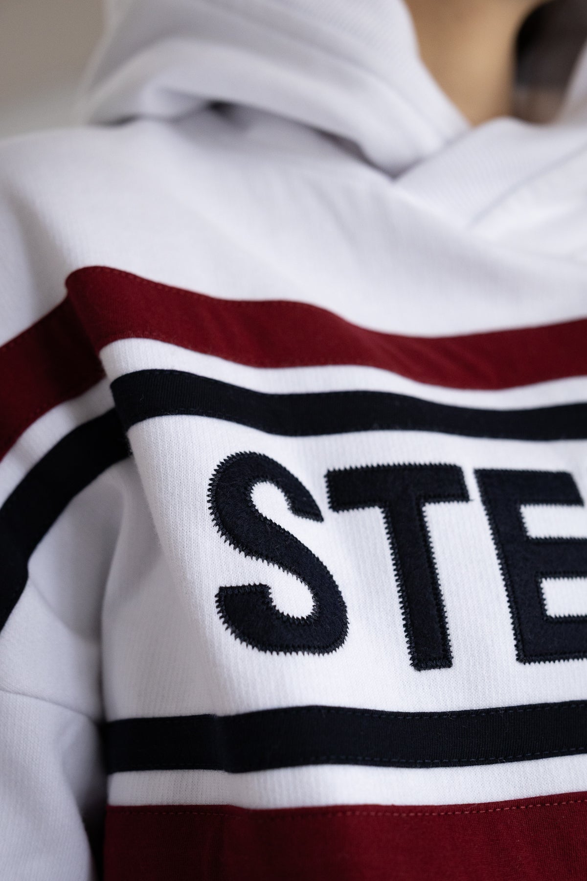 The Striped Fleece Hoodie In White