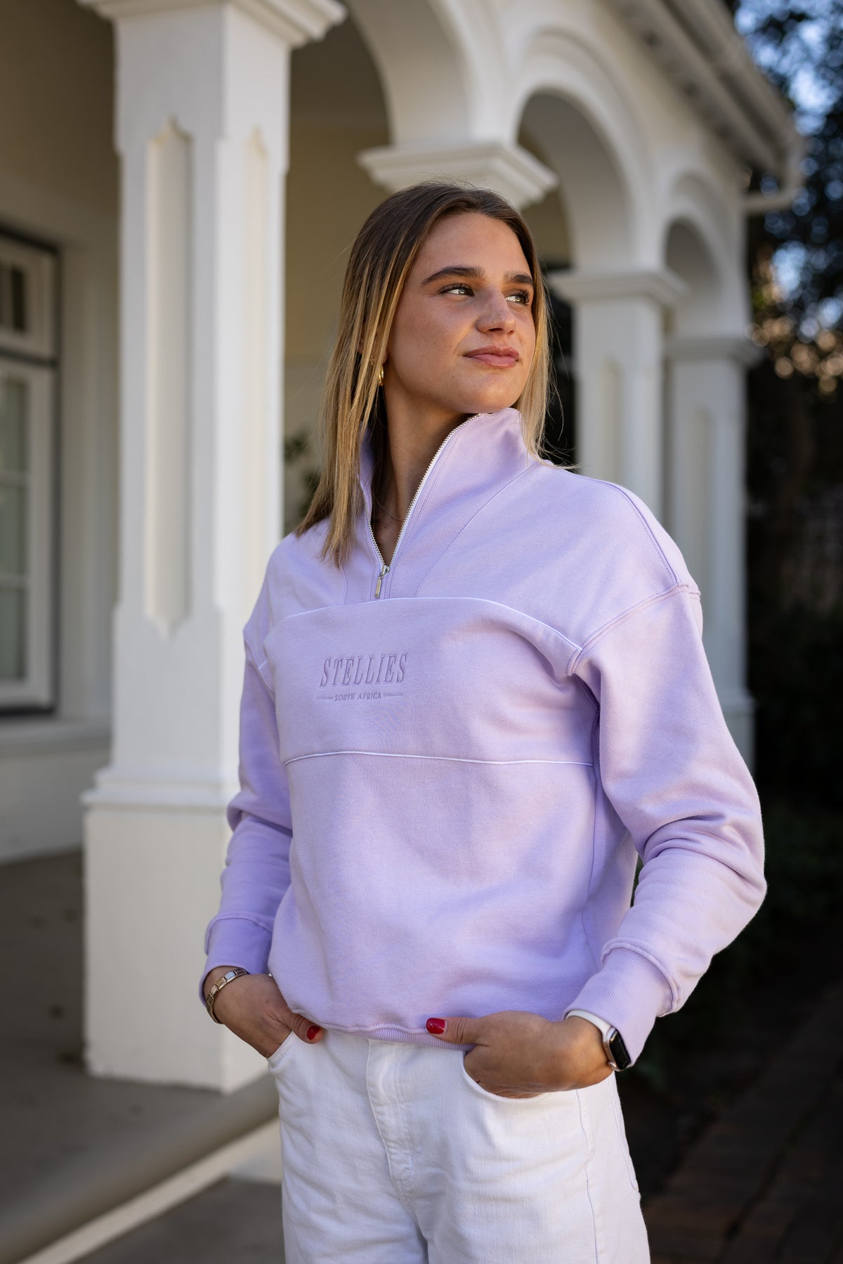 Lavender Rib Neck (Piped) Quarter-Zip in Lilac