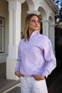 Lavender Rib Neck (Piped) Quarter-Zip in Lilac