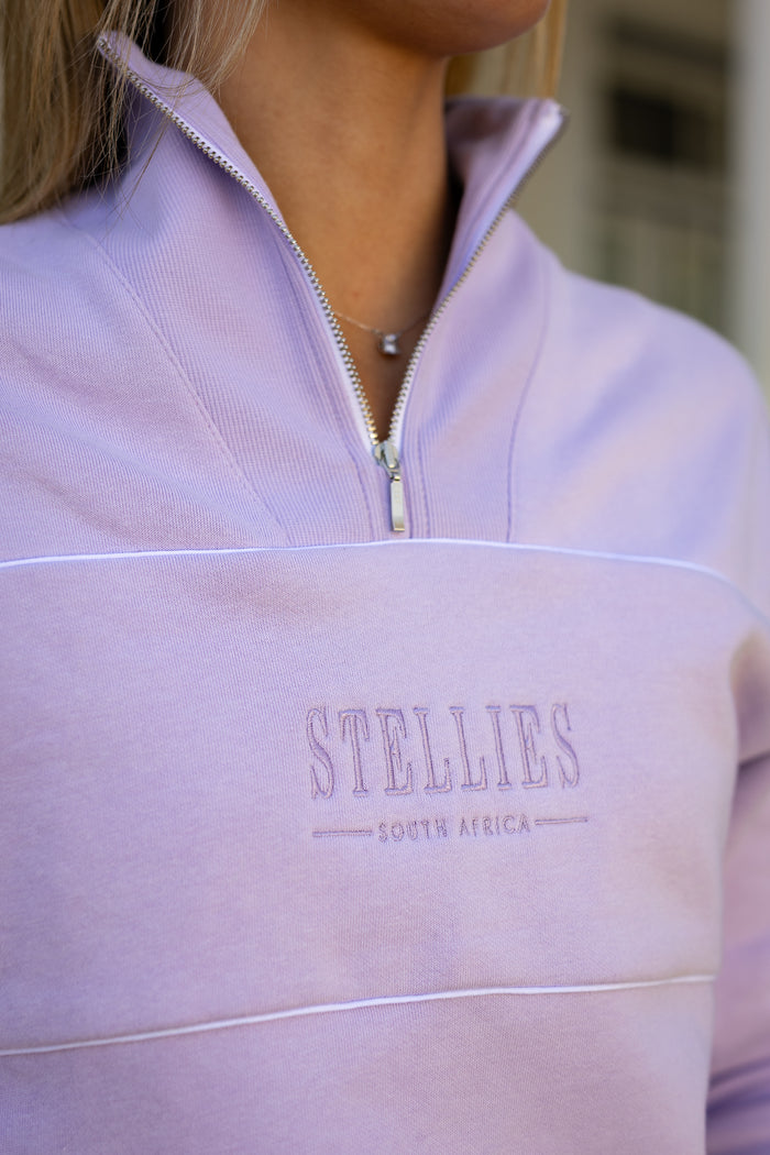 Lavender Rib Neck (Piped) Quarter-Zip in Lilac