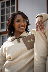 Retro Sherpa Popper Pullover in Créme