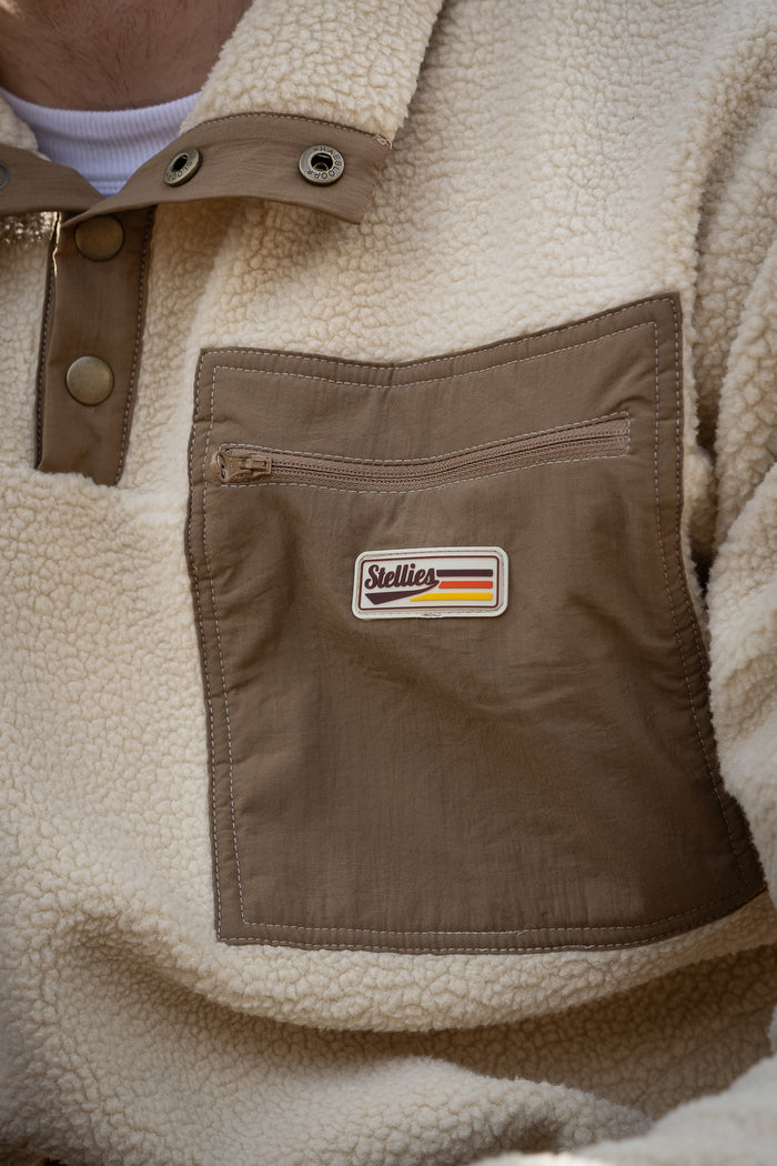 Retro Sherpa Popper Pullover in Créme
