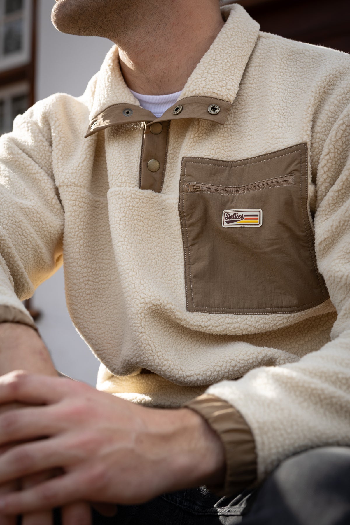 Retro Sherpa Popper Pullover in Créme
