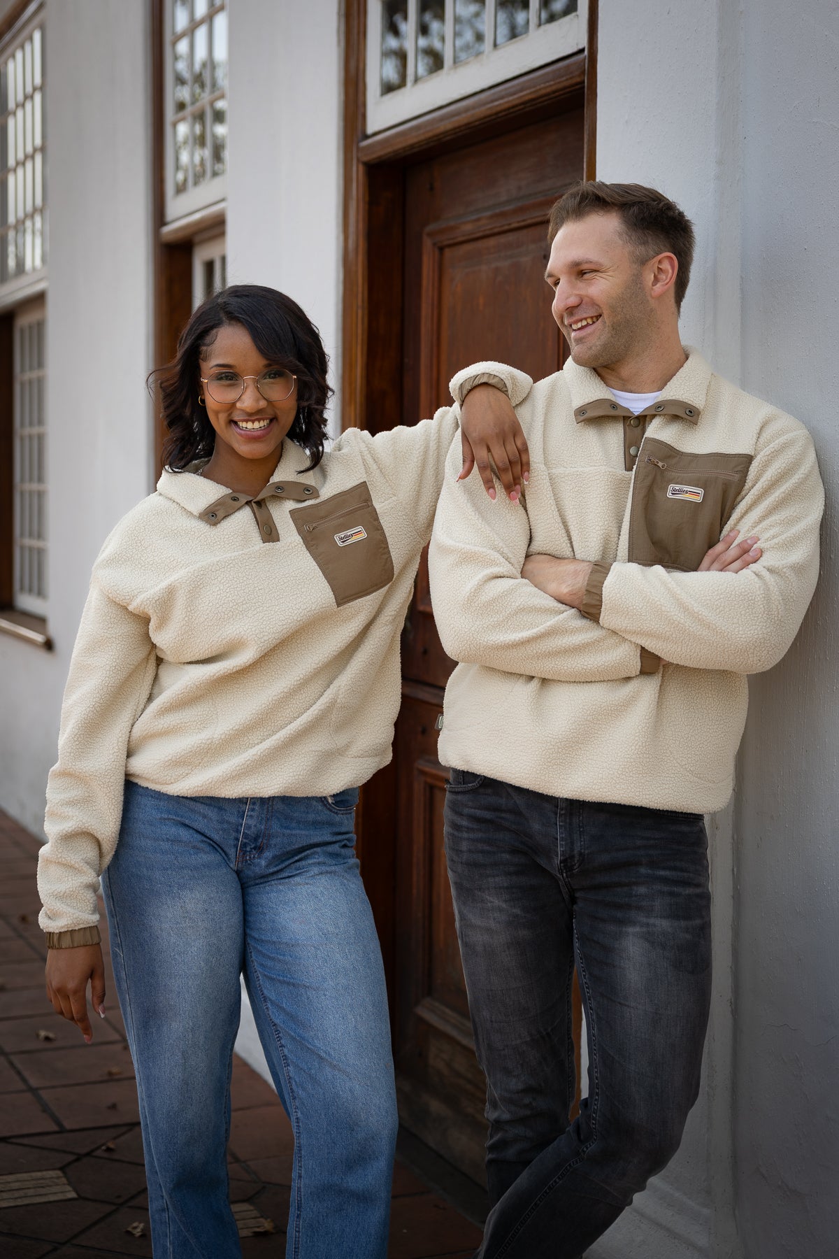 Retro Sherpa Popper Pullover in Créme