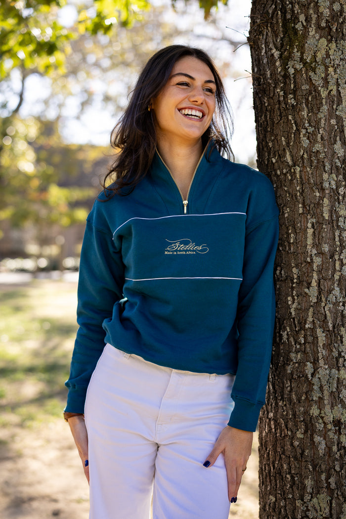 Riviera Rib Neck (Piped) Quarter-Zip in Teal