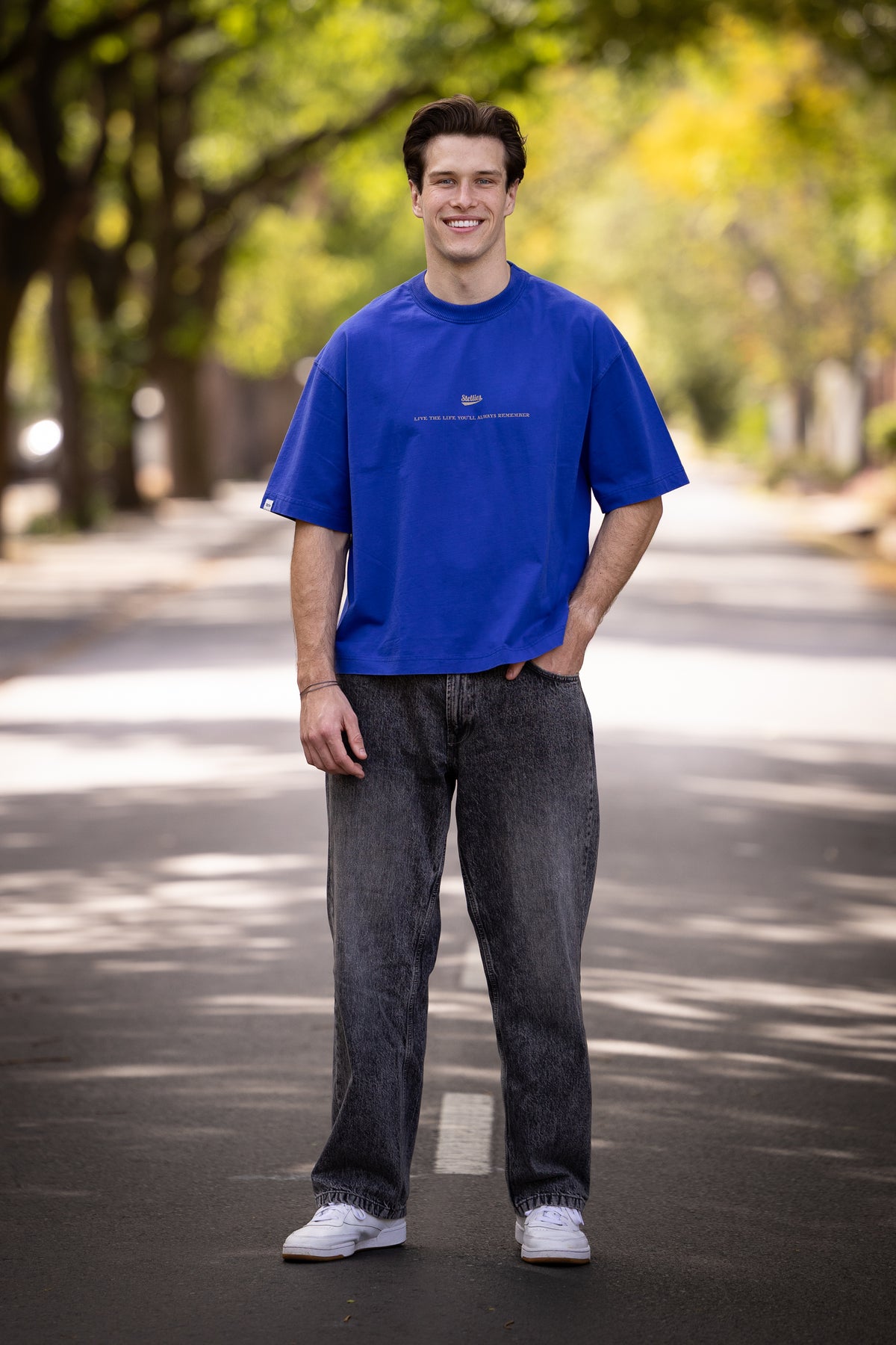 Hotel de' Stellies Box Fit Tee in Washed Cobalt