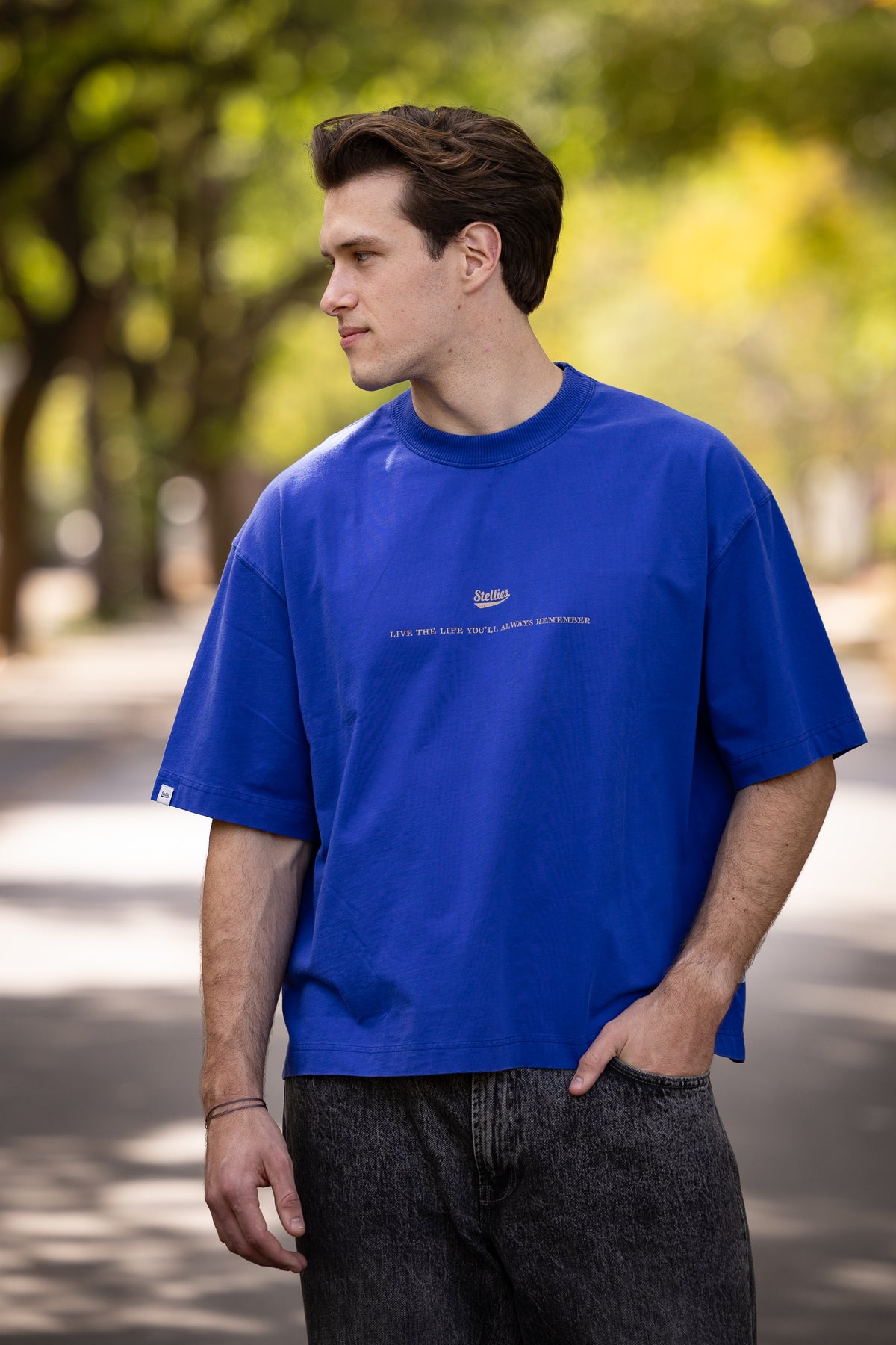 Hotel de' Stellies Box Fit Tee in Washed Cobalt