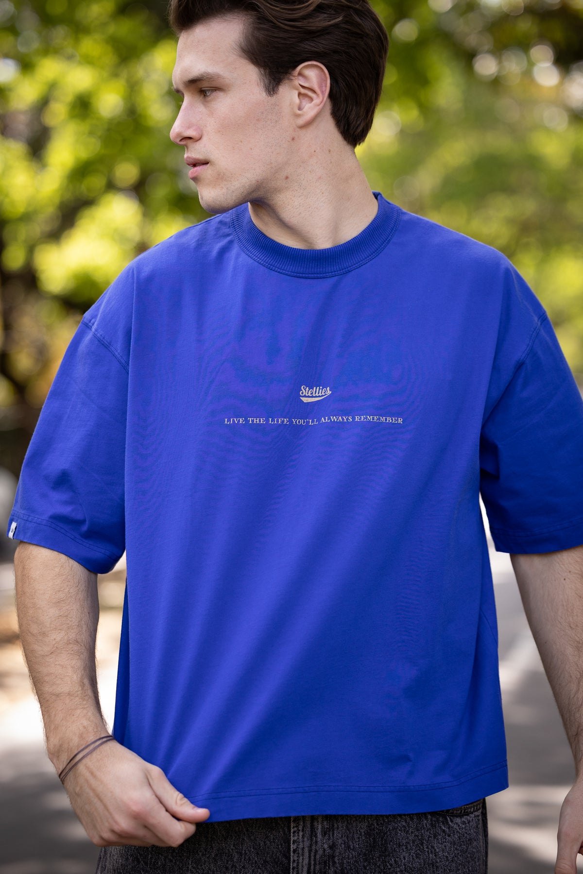 Hotel de' Stellies Box Fit Tee in Washed Cobalt