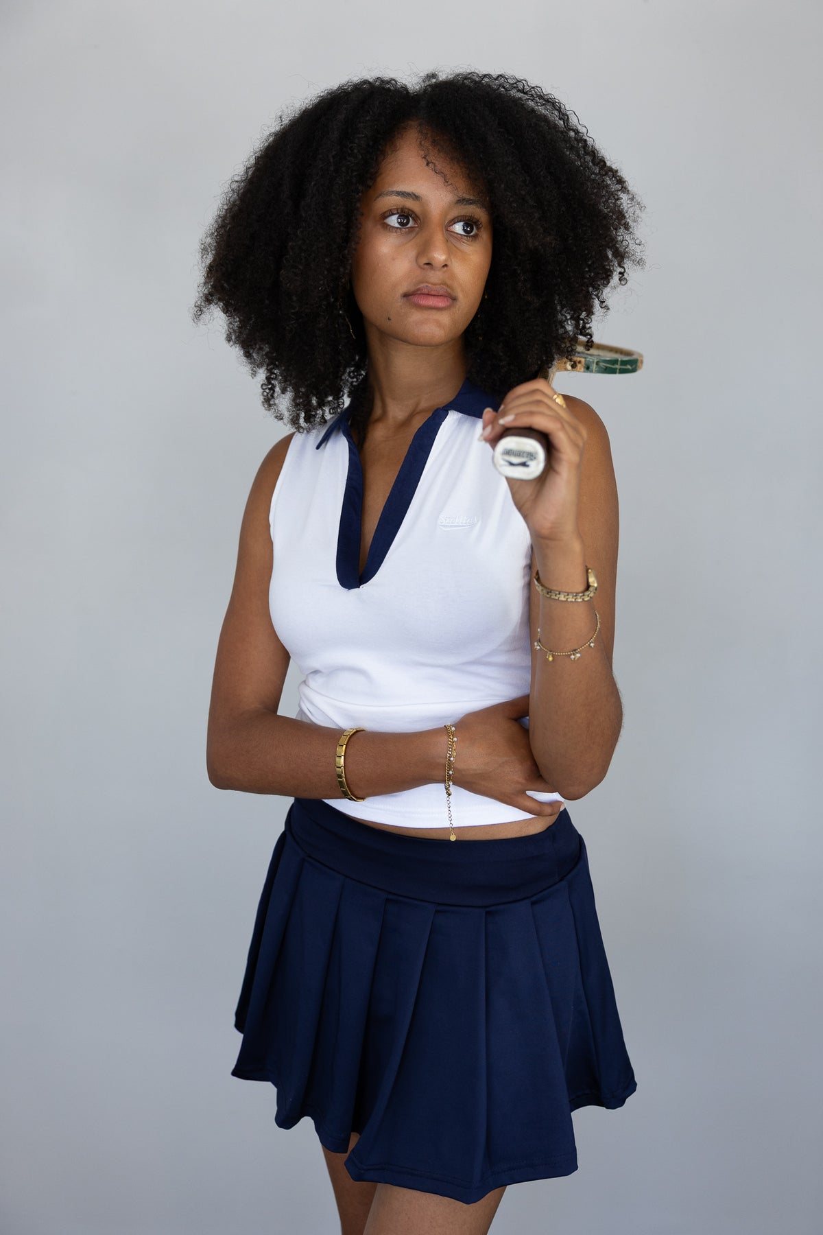 Sleeveless Golfer in White and Navy