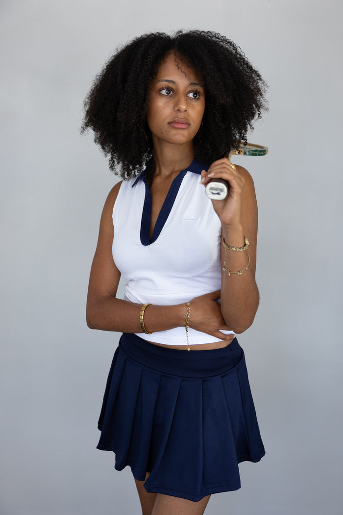 Sleeveless Golfer in White and Navy