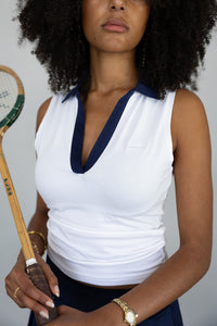 Sleeveless Golfer in White and Navy