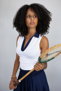 Sleeveless Golfer in White and Navy