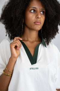 Ladies Polo Boxy Tee in Ivory & Viridian Green