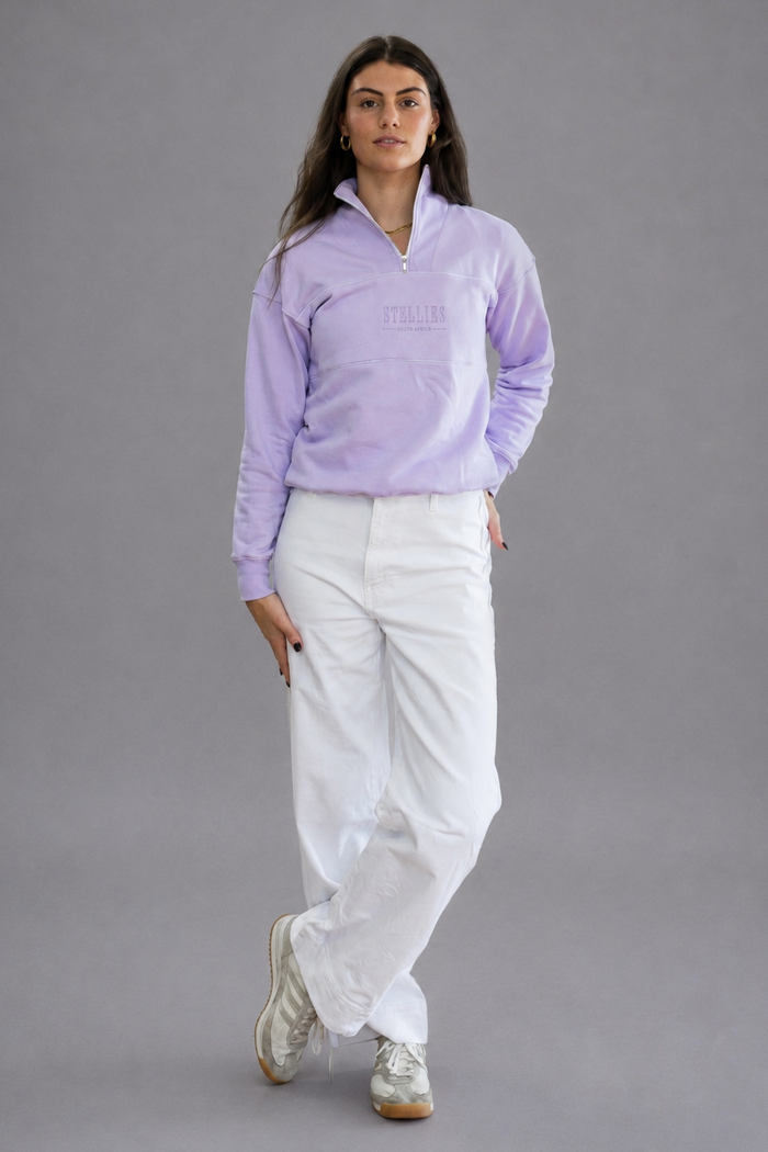 Lavender Rib Neck (Piped) Quarter-Zip in Lilac