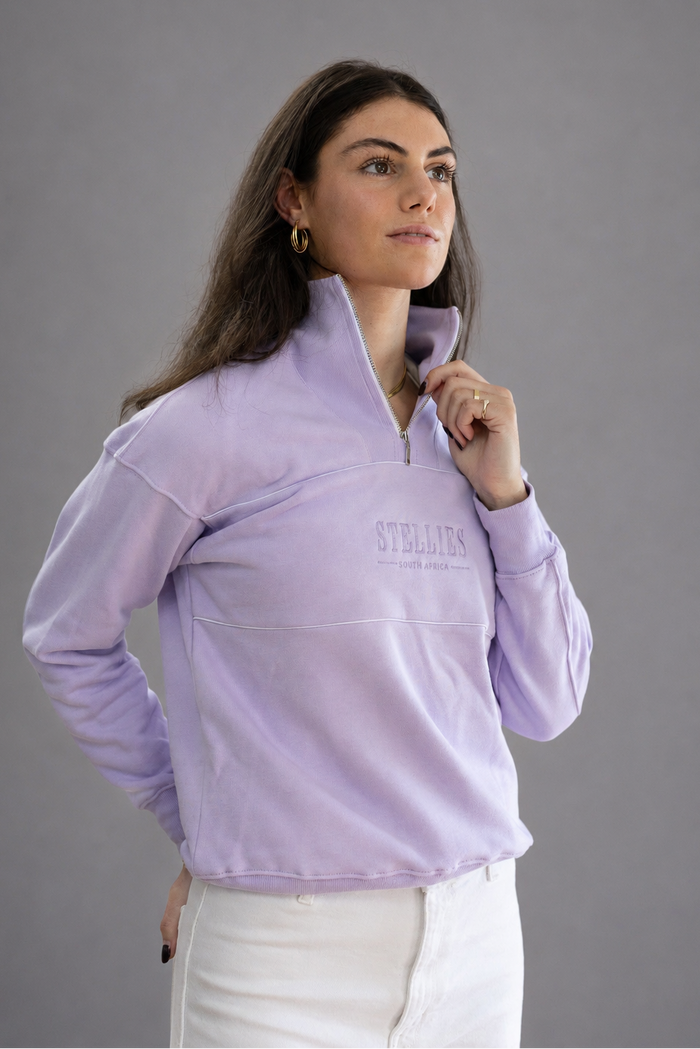 Lavender Rib Neck (Piped) Quarter-Zip in Lilac
