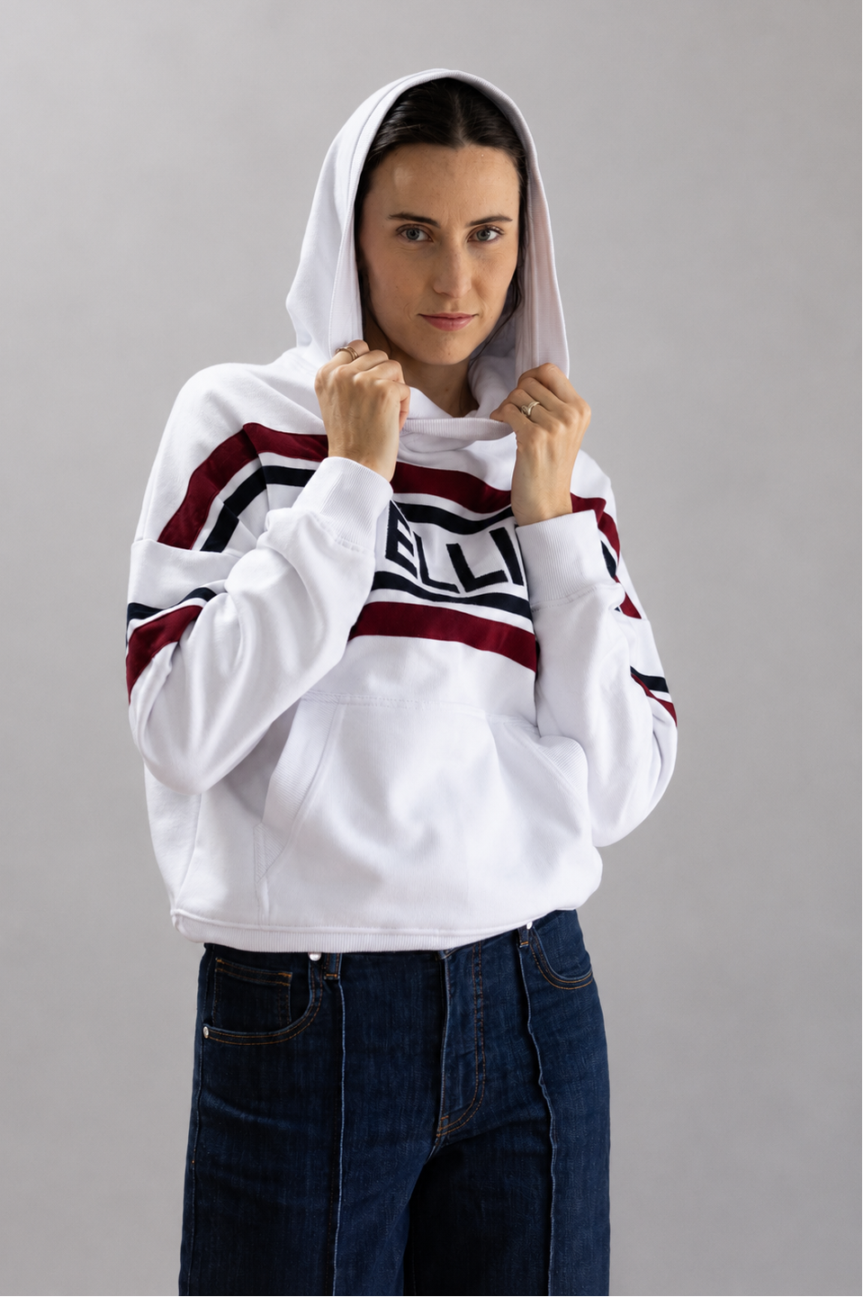The Striped Fleece Hoodie In White