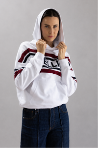 The Striped Fleece Hoodie In White