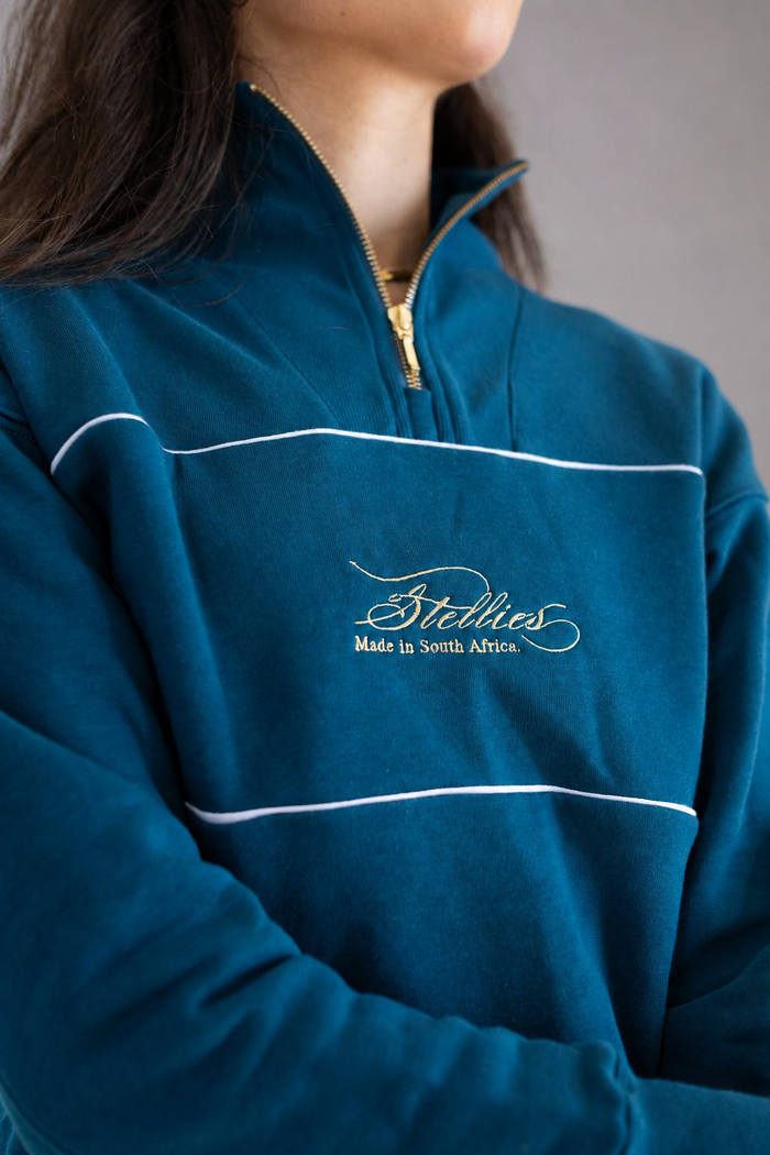 Riviera Rib Neck (Piped) Quarter-Zip in Teal