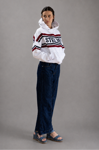 The Striped Fleece Hoodie In White