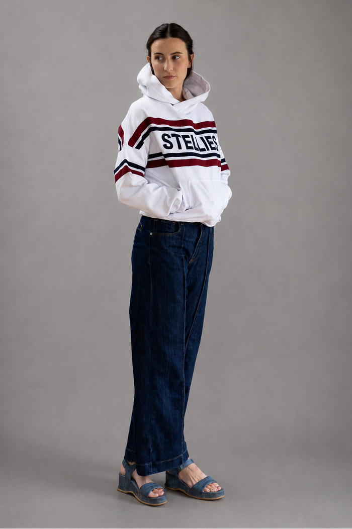 The Striped Fleece Hoodie In White