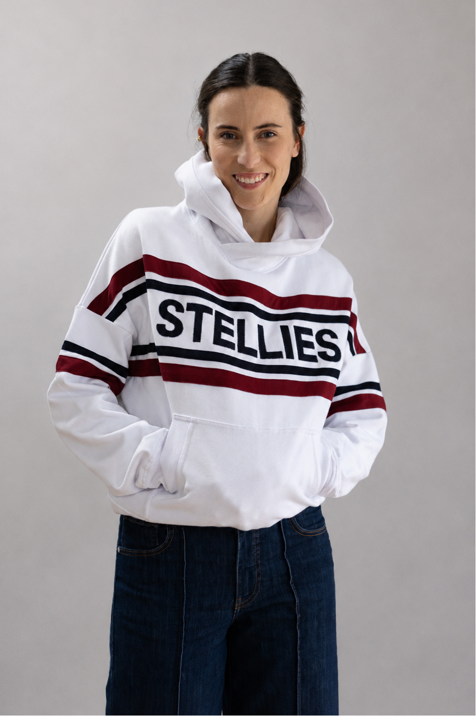 The Striped Fleece Hoodie In White