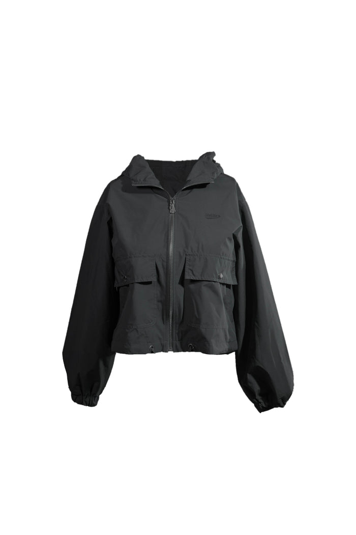 Demi Mid-Crop Zip Hood Jacket in Black