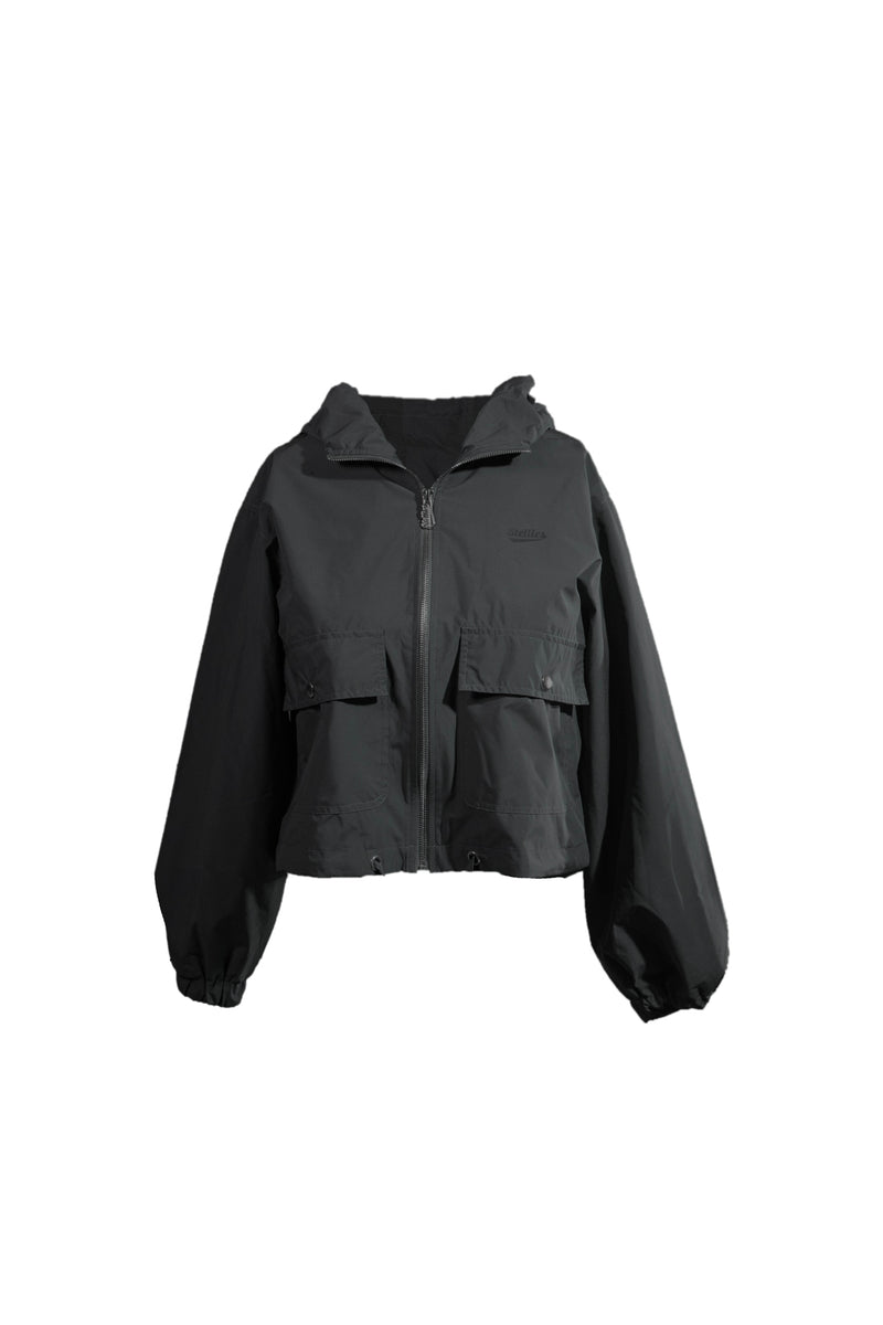 Demi Mid-Crop Zip Hood Jacket in Black