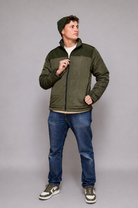 Two-Tone Puffer Jacket in Olive